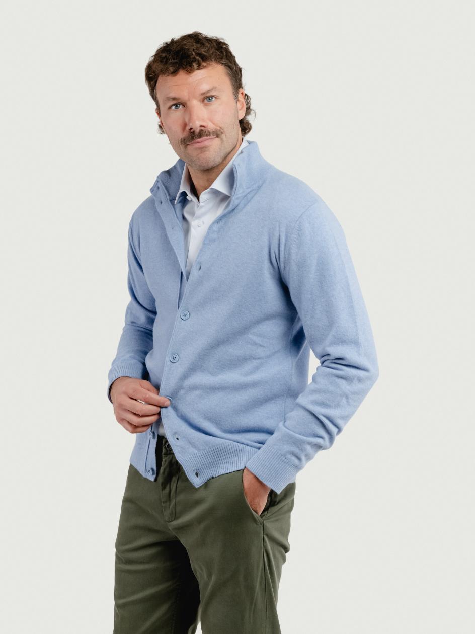 CARDIGAN LUPETTO IN LANA MERINO E CASHMERE AZZURRO LUPETTO BOTT 730 ANDREA MORANDO 
