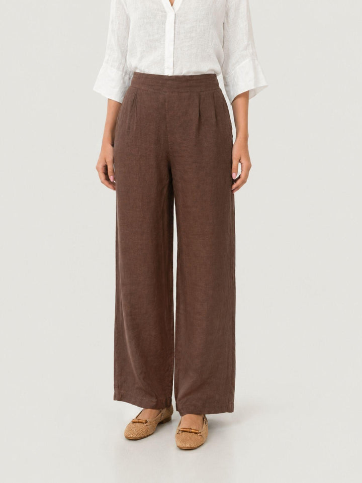 Pantalone con pences in lino tabacco 6PT02359 TABACCO ANDREA MORANDO 