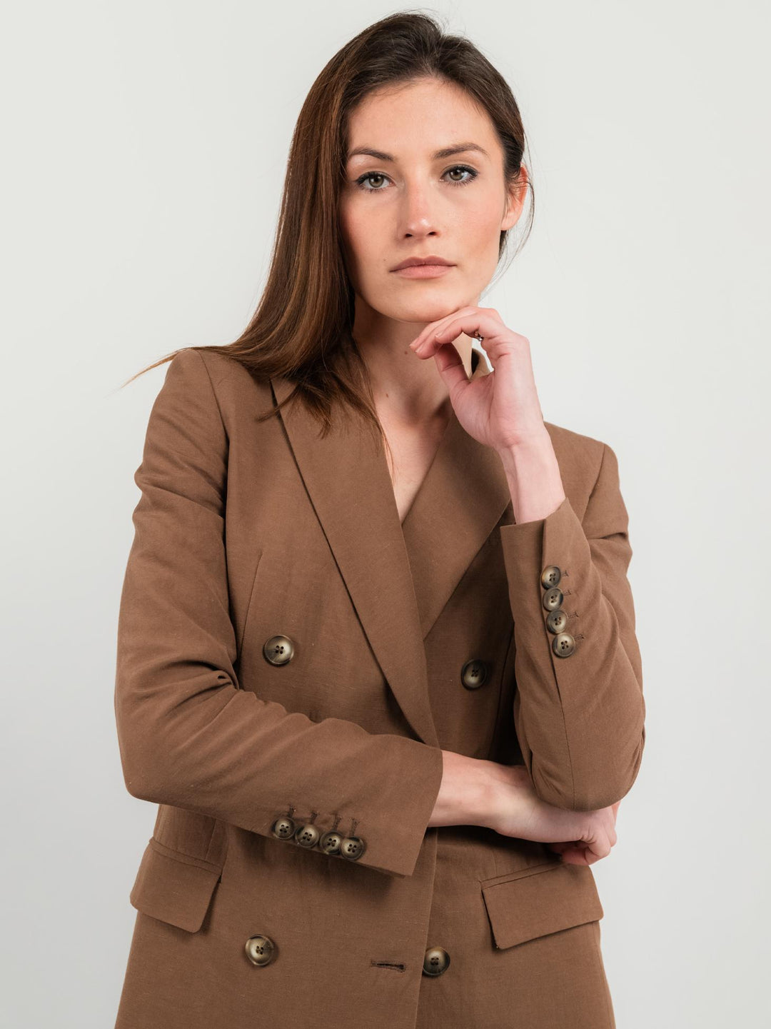 BLAZER DOPPIOPETTO IN LINO COLOR TABACCO