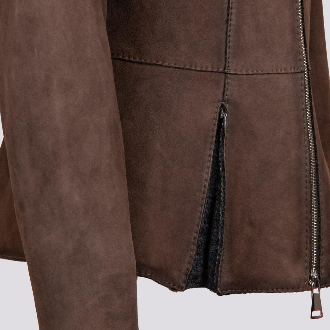 GIUBBOTTO "JUNGLE" IN CAMOSCIO CON ZIP E COLLO IN MONTONE NOCE BET8 704 JACK LEATHER 