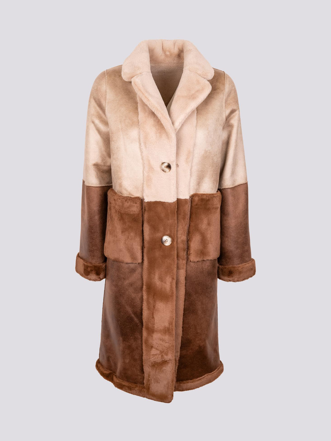 CAPPOTTO  IN ECO-MONTONE E ECO-PELLICCIA REVERSIBILE BICOLORE B500CAMO 043 ANDREA MORANDO 
