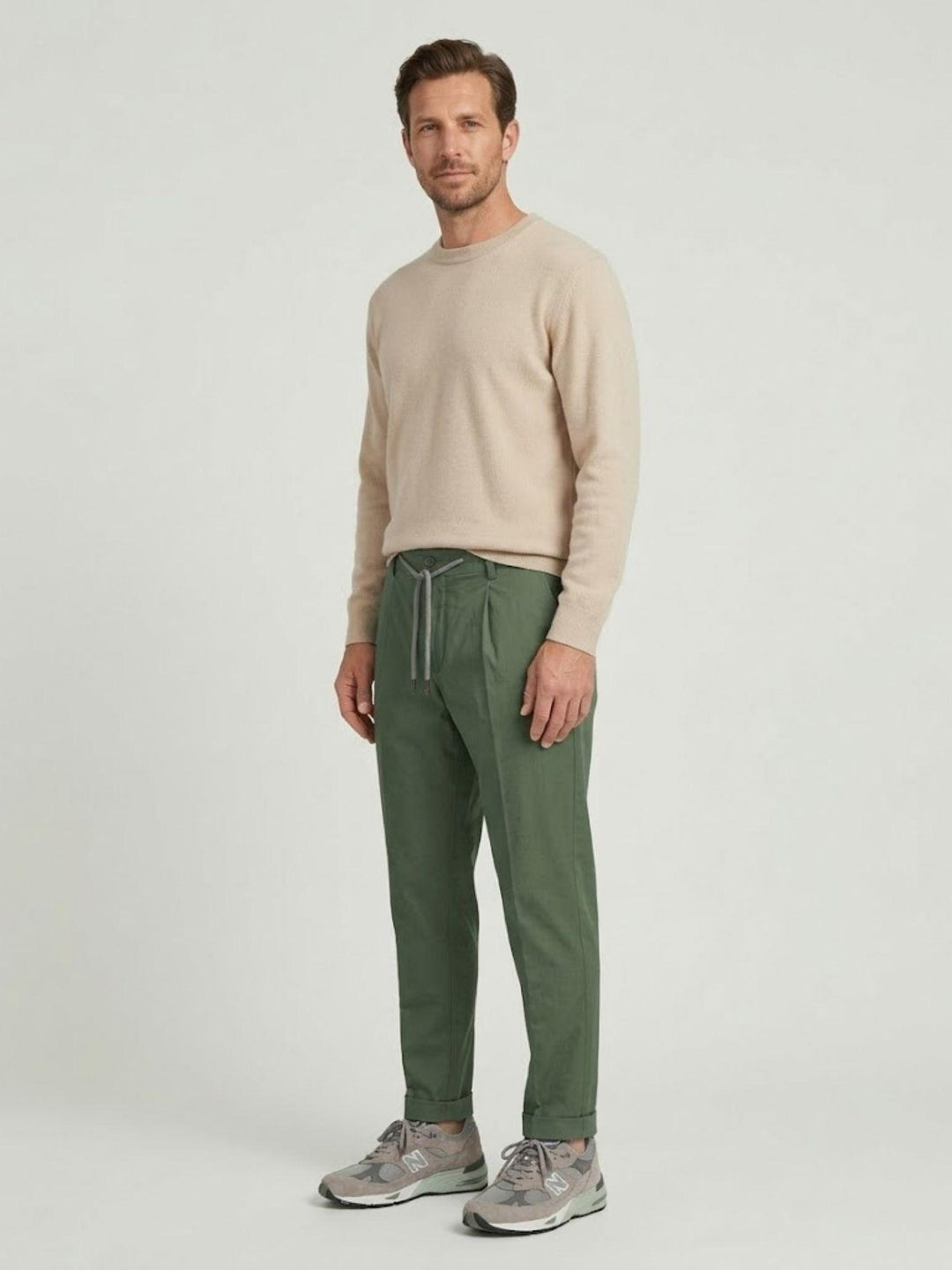 Pantalone con coulisse in cotone verde CO0073M 4000 ANDREA MORANDO 
