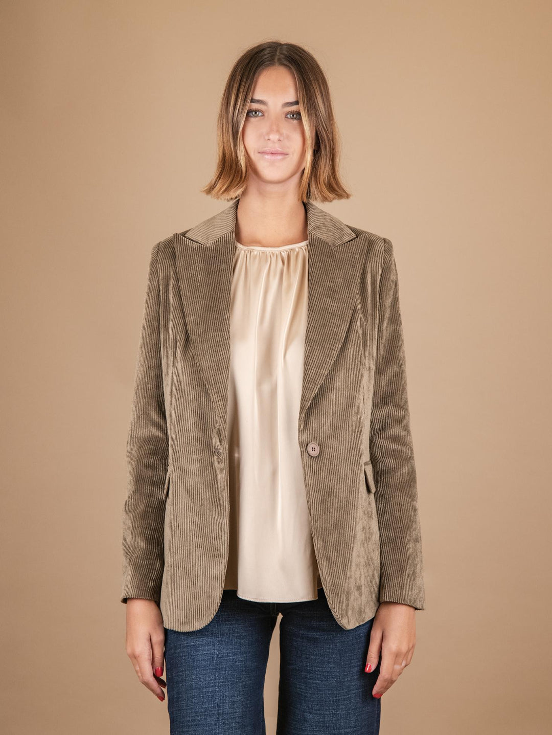 BLAZER MONOPETTO IN VELLUTO A COSTE VERDE SALVIA 93351VRS 73 ANDREA MORANDO 