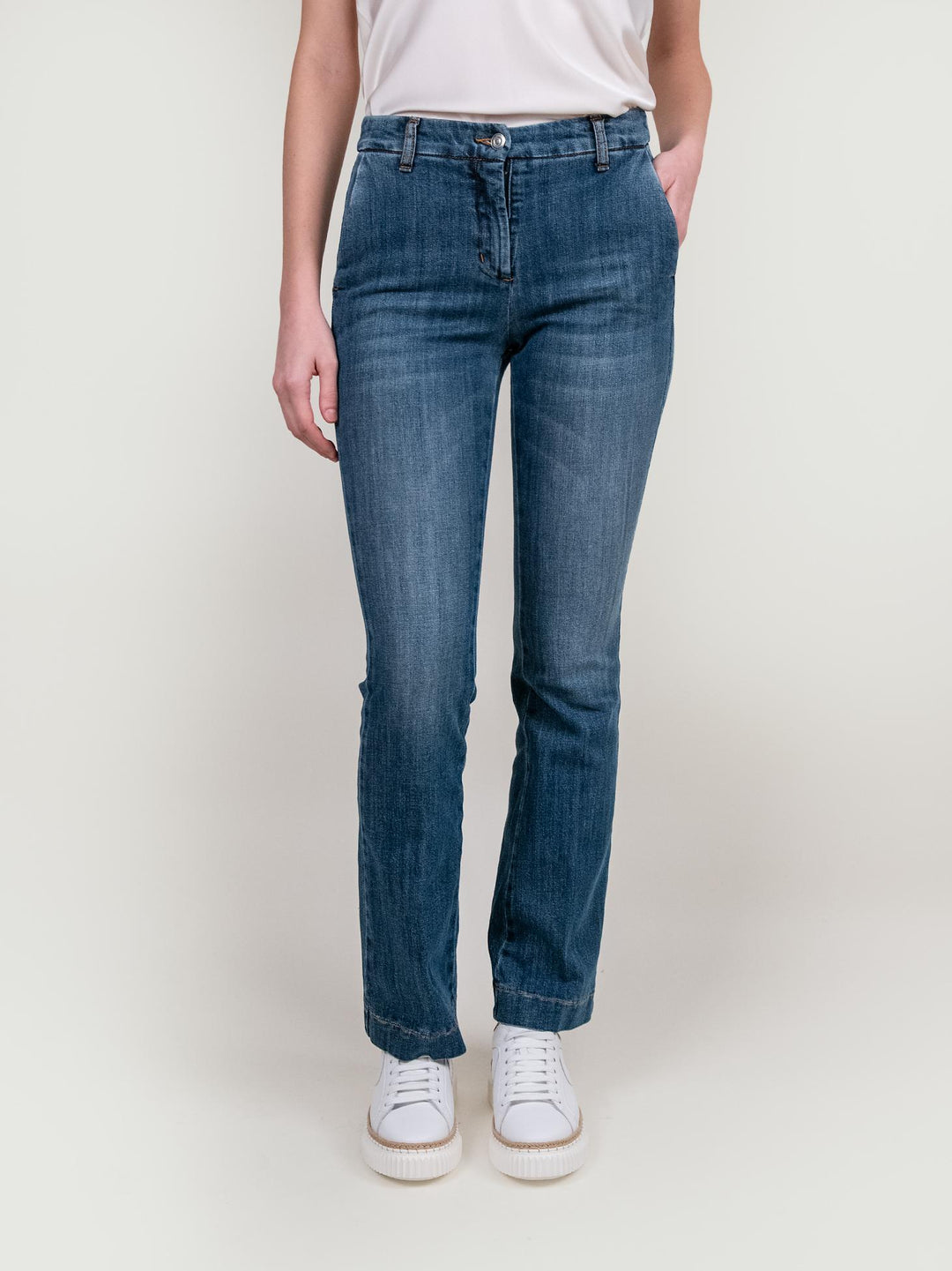 JEANS A ZAMPA CON TASCA A FILO IN DENIM SCURO 8748CAR CRE ANDREA MORANDO 