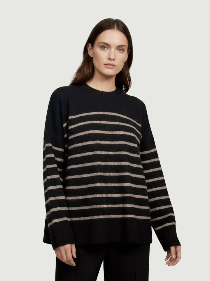 Maglia in lana nera a righe noce 14284M NERO-NOCE ANDREA MORANDO 
