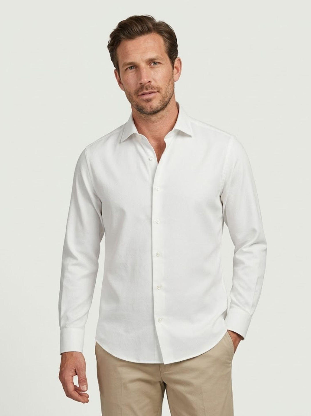 Camicia collo francese puntinata in cotone bianca slim DOMINGO/SLIM 1 ANDREA MORANDO 