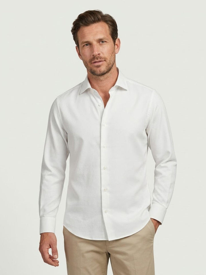 Camicia collo francese puntinata in cotone bianca slim DOMINGO/SLIM 1 ANDREA MORANDO 