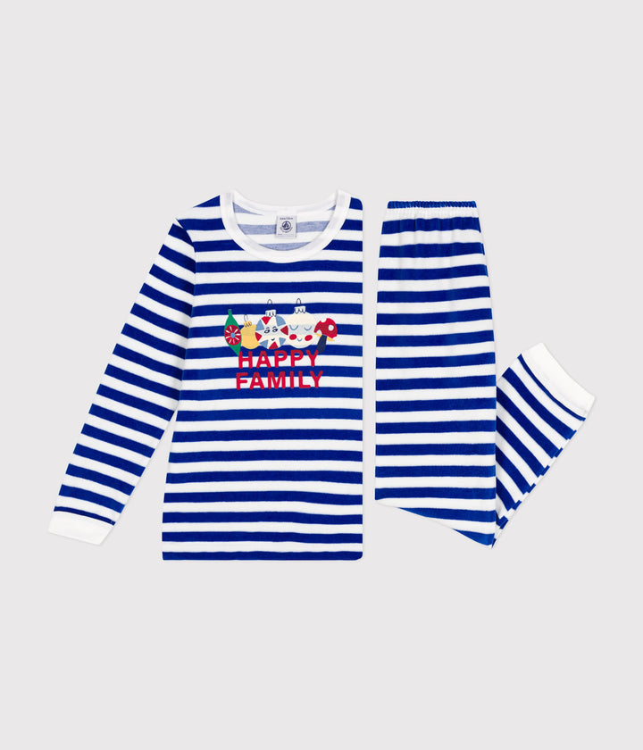 Pigiama natalizio in velluto a righe blu A0BJ9 01 PETIT BATEAU 