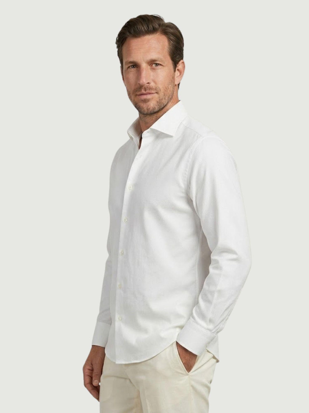 Camicia collo francese puntinata in cotone bianca regular DOMINGO/REG 1 ANDREA MORANDO 