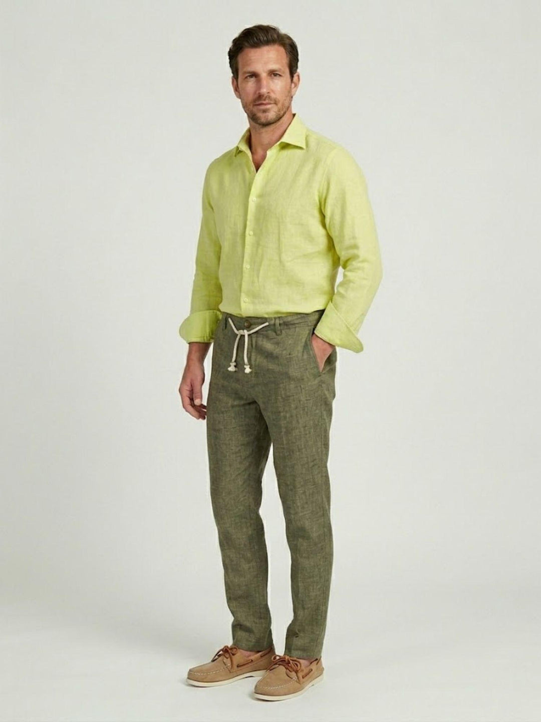 Pantalone in cotone con coulisse fiammato verde militare PTN00622 ARMY ANDREA MORANDO 