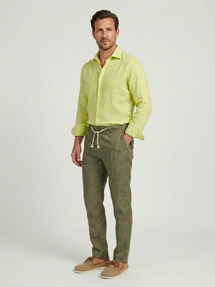 Pantalone in cotone con coulisse fiammato verde militare PTN00622 ARMY ANDREA MORANDO 