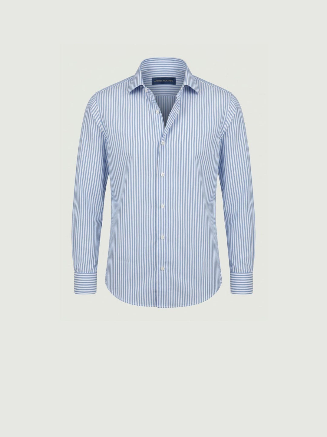Camicia collo francese a righe larghe in cotone azzurra slim ORGANIC PLA/SLIM B260-B56 ANDREA MORANDO 