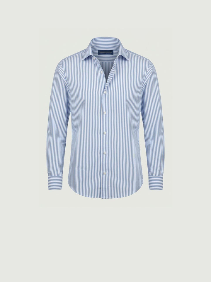 Camicia collo francese a righe larghe in cotone azzurra slim ORGANIC PLA/SLIM B260-B56 ANDREA MORANDO 