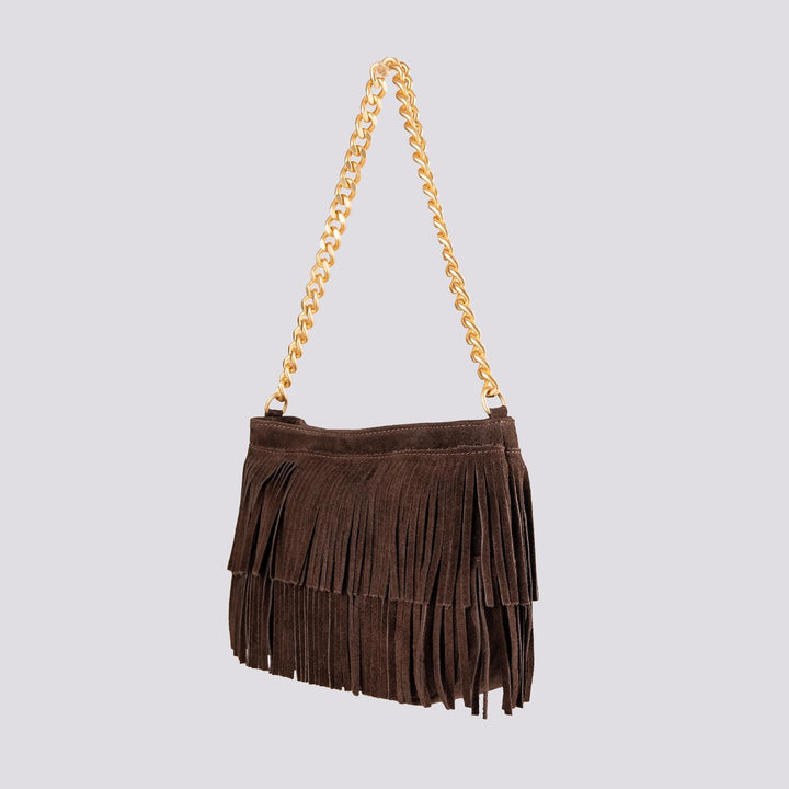 Borsa a tracolla in camoscio con frange marrone Jigly JIGLY T MORO BIMOR 