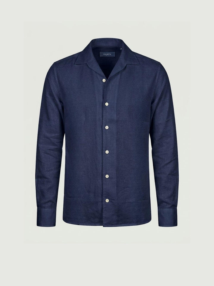 Camicia in tessuto chambray lino e cotone navy CRAIG 04 DEPERLU 