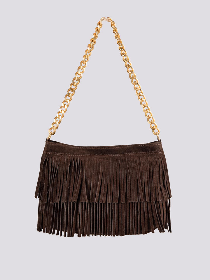 Borsa a tracolla in camoscio con frange marrone Jigly JIGLY T MORO BIMOR 