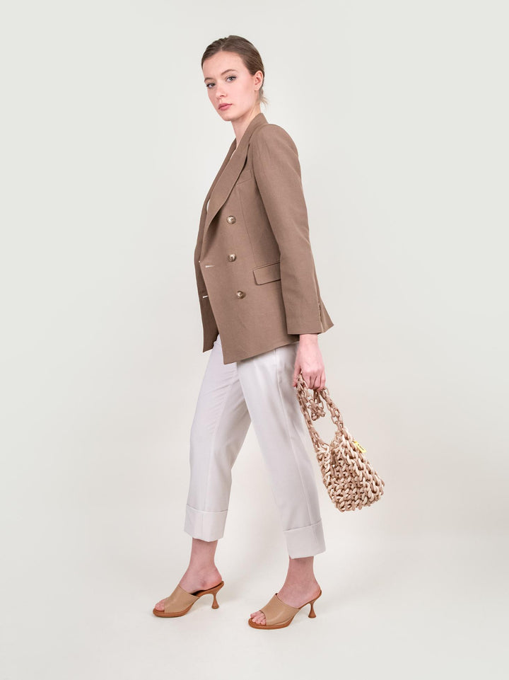 PANTALONE CON MAXI RISVOLTO IN TESSUTO PANNA 313803 STUCCO ANDREA MORANDO 