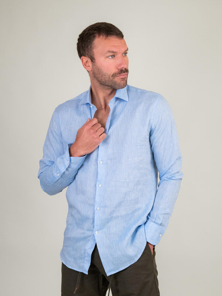 CAMICIA IN LINO AZZURRO MELANGE ARTHUR 06 DEPERLU 