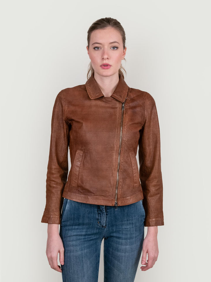 CHIODO IN PELLE TRAFORATA CUOIO ANTIGUA PERFO 05 JACK LEATHER 