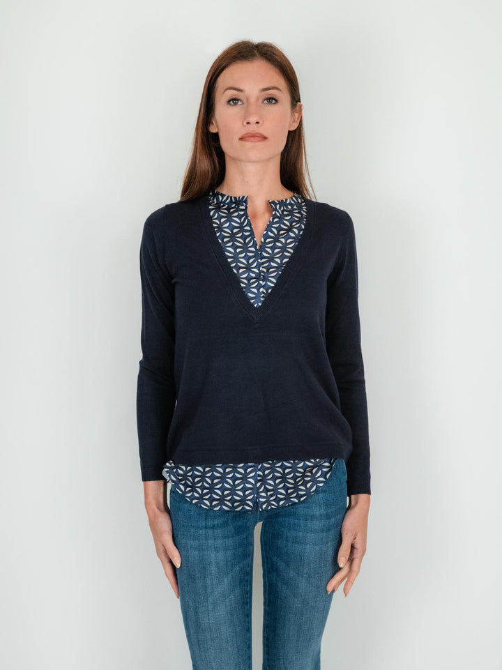 MAGLIA BLU CON CAMICIA IN FANTASIA OPTICAL 245W1460 304 ANDREA MORANDO 