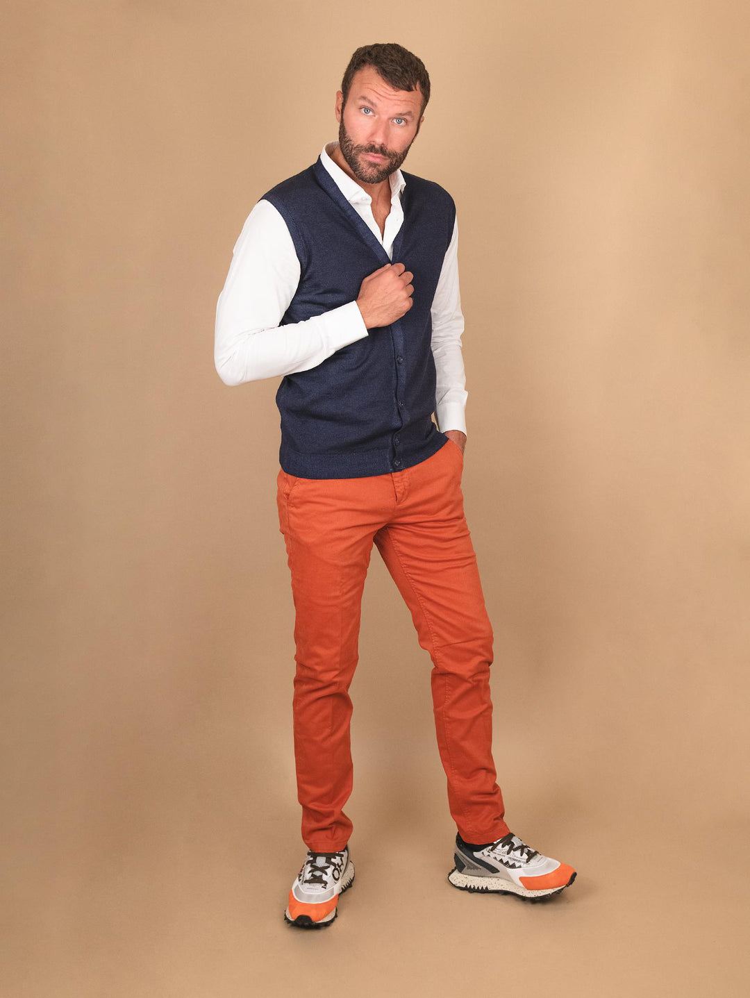 GILET SMANICATO BLU IN LANA MERINO 0003 24 FIESOLI DANIELE 