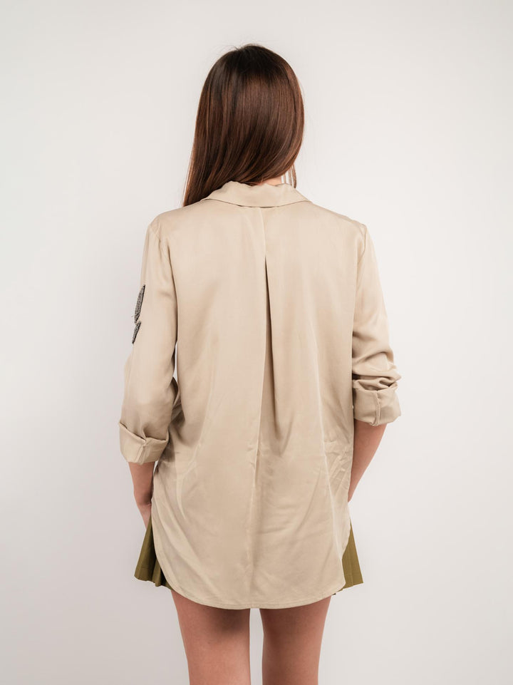 CAMICIA OVER COLOR SABBIA CON TASCONI