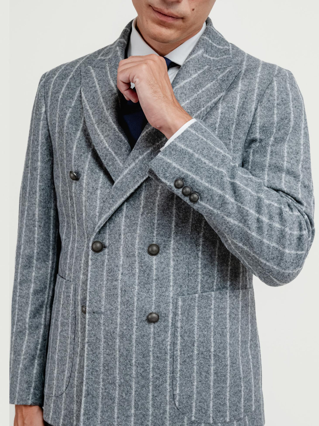 BLAZER DOPPIOPETTO MISTO LANA GESSATO GRIGIO G007 172 ANDREA MORANDO 