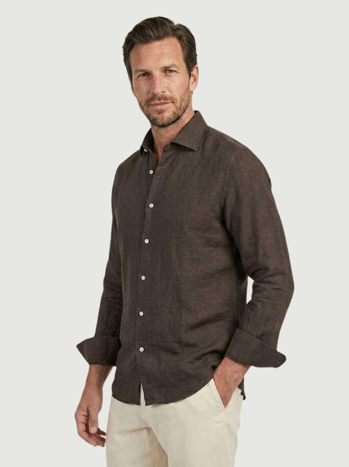 Camicia in lino marrone scuro BU26S18CALINENPD 706 ANDREA MORANDO 