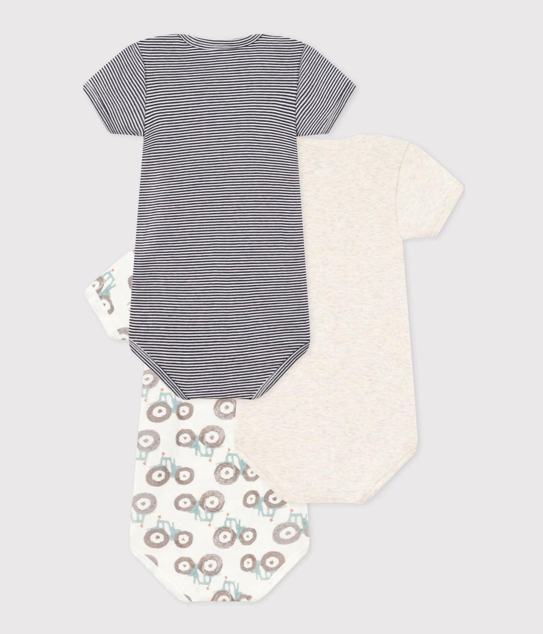 CONFEZIONE DA 3 BODY BEBÈ MANICA CORTA IN COTONE CON MOTIVO TRATTORI A08OF 00 PETIT BATEAU 