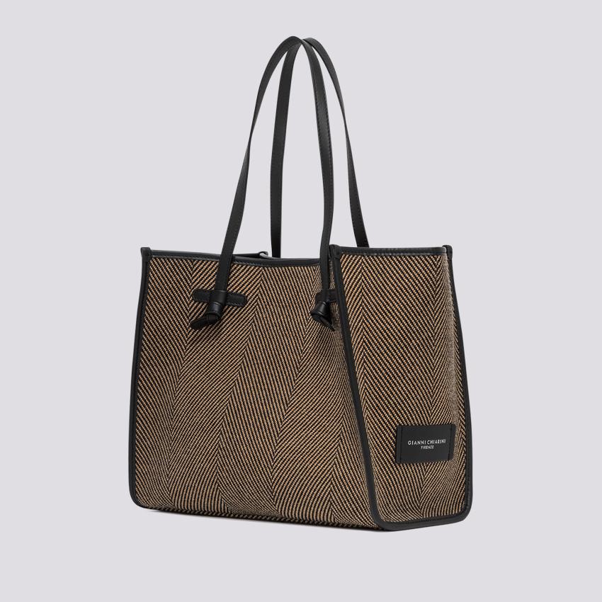 Shopping Marcella in tessuto spiga nero marrone BS 6850/23AI SPIGA 10313 GIANNI CHIARINI 