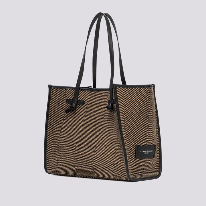 Shopping Marcella in tessuto spiga nero marrone BS 6850/23AI SPIGA 10313 GIANNI CHIARINI 