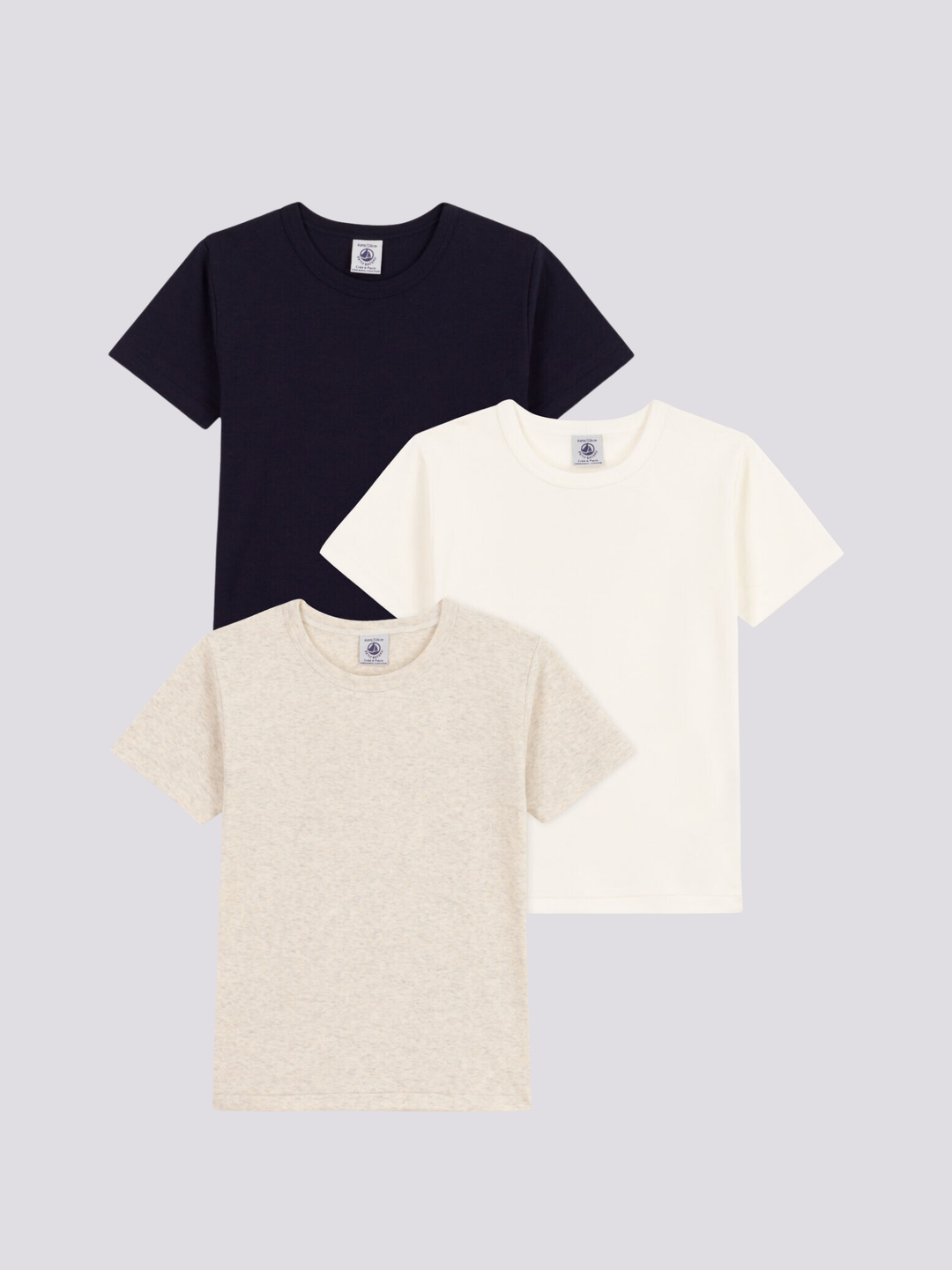 SET DI 3 T-SHIRT BAMBINO A MANICHE CORTE IN COTONE TINTA UNITA A0890 00 PETIT BATEAU 