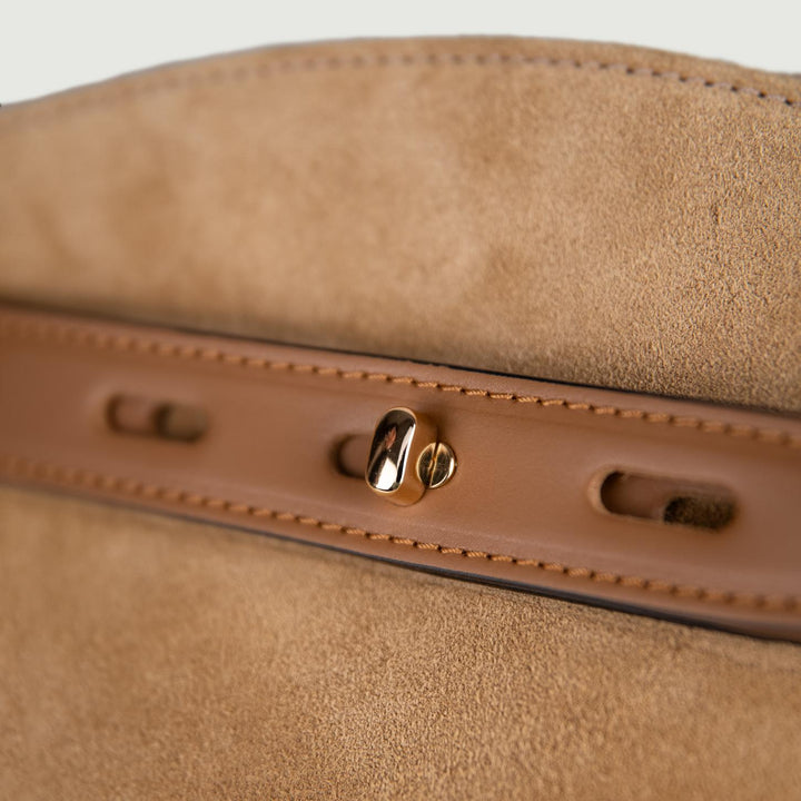 BORSA A TRACOLLA IN CAMOSCIO beige CON INSERTI IN PELLE CUOIO "SOPH" SOPH BEIGE BIMOR 