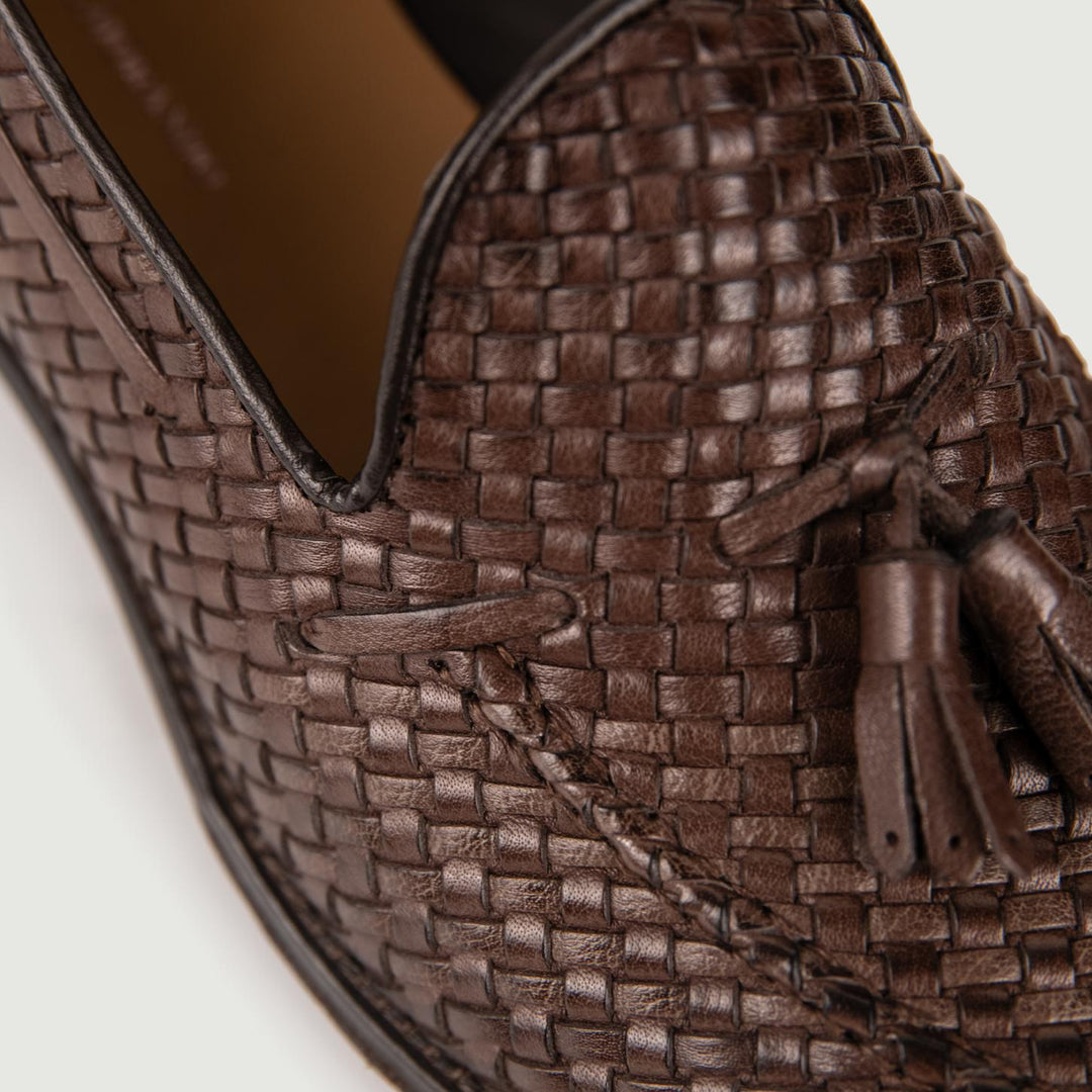 Mocassino con nappine in pelle intrecciata testa moro 6565 T MORO ANDREA MORANDO 
