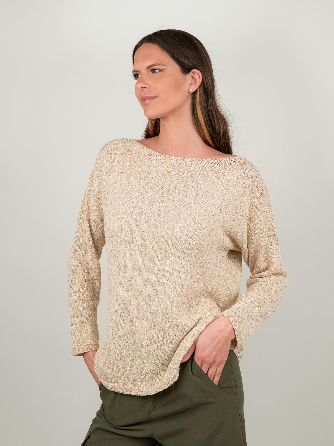 MAGLIA BEIGE DETTAGLI LUREX 2553 BEIGE ANDREA MORANDO 