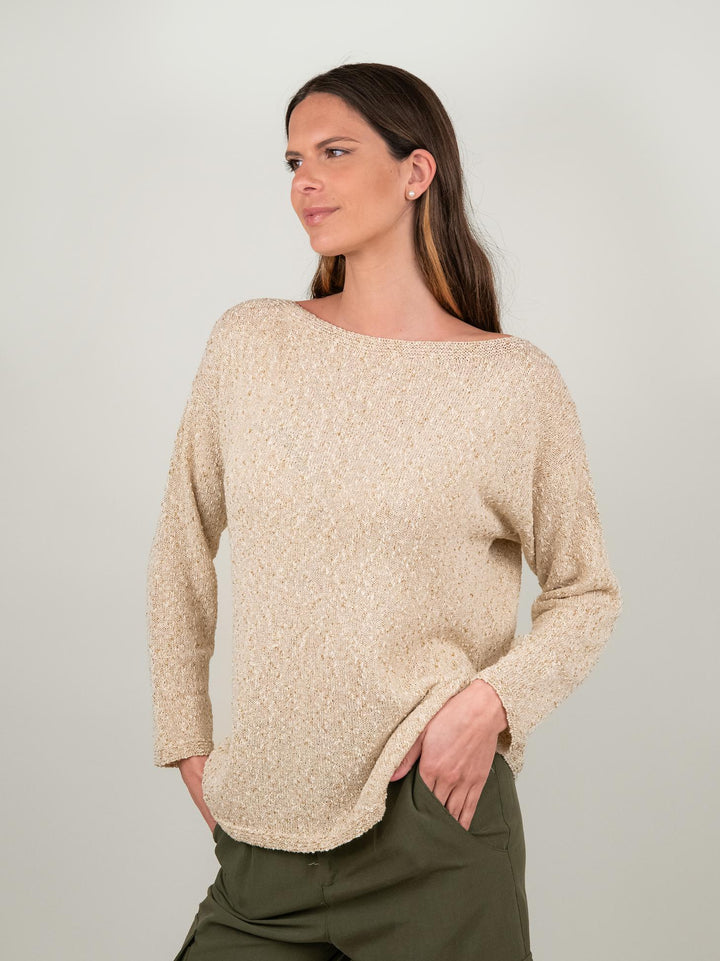 MAGLIA BEIGE DETTAGLI LUREX 2553 BEIGE ANDREA MORANDO 