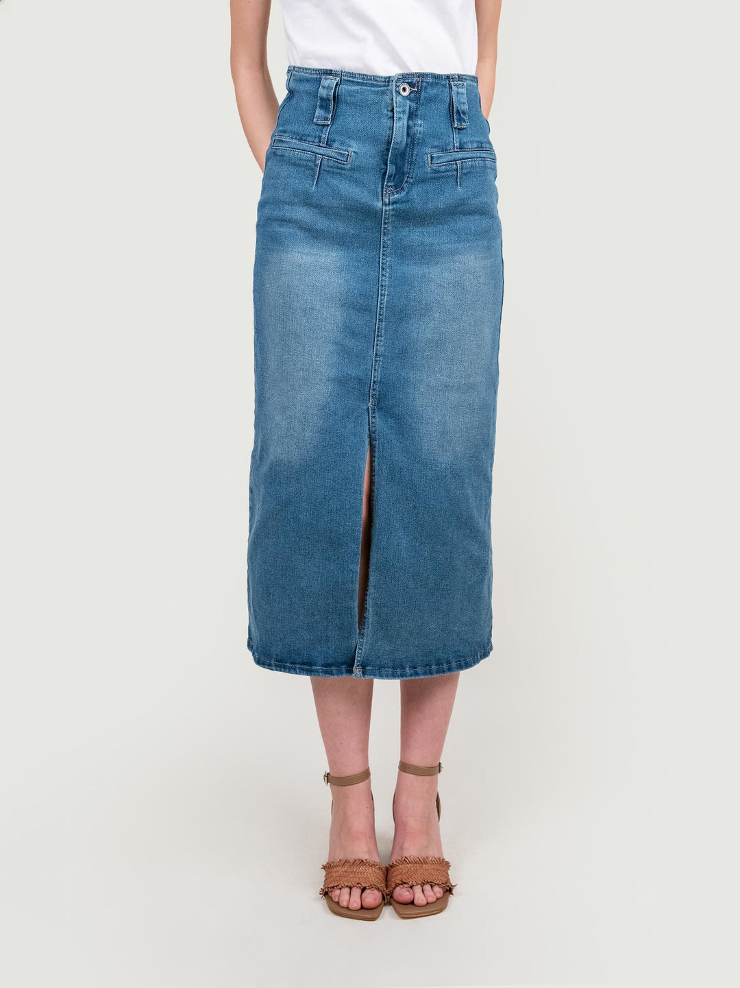 GONNA DI JEANS MIDI CON MAXI SPACCO FRONTALE 9212 DENIM ANDREA MORANDO 