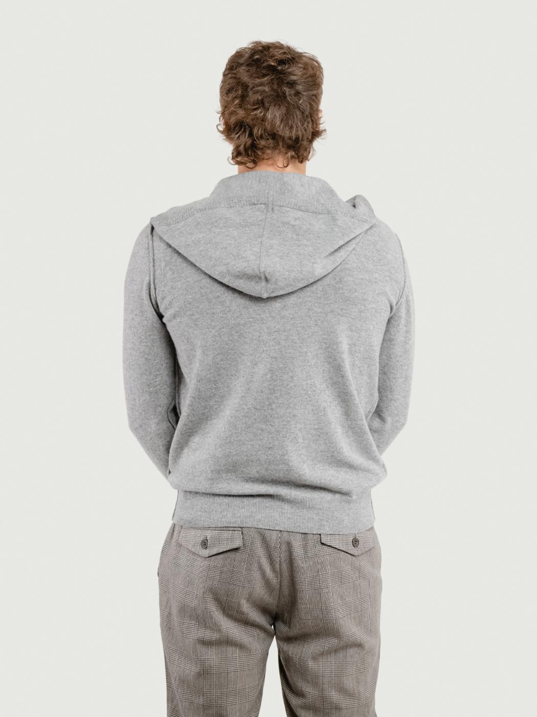MAGLIA CON CAPPUCCIO IN LANA MERINO E CASHMERE GRIGIA GA071 548 ANDREA MORANDO 