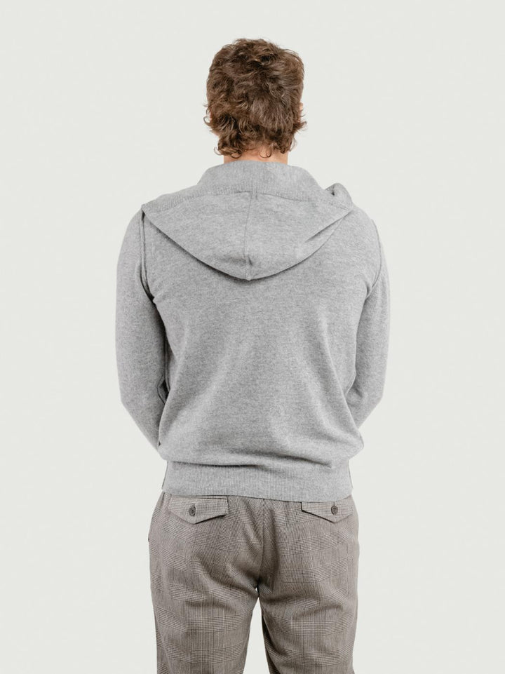 MAGLIA CON CAPPUCCIO IN LANA MERINO E CASHMERE GRIGIA GA071 548 ANDREA MORANDO 