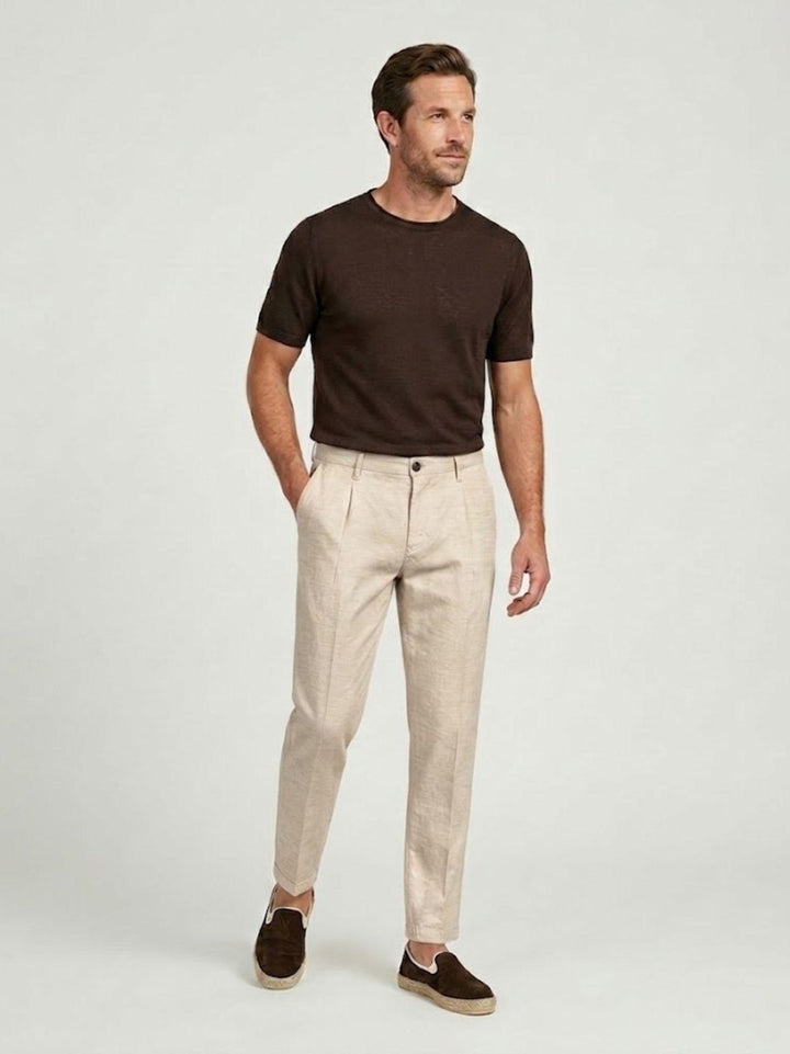 Pantalone chino in lino e cotone beige P-TONY 23 ANDREA MORANDO 