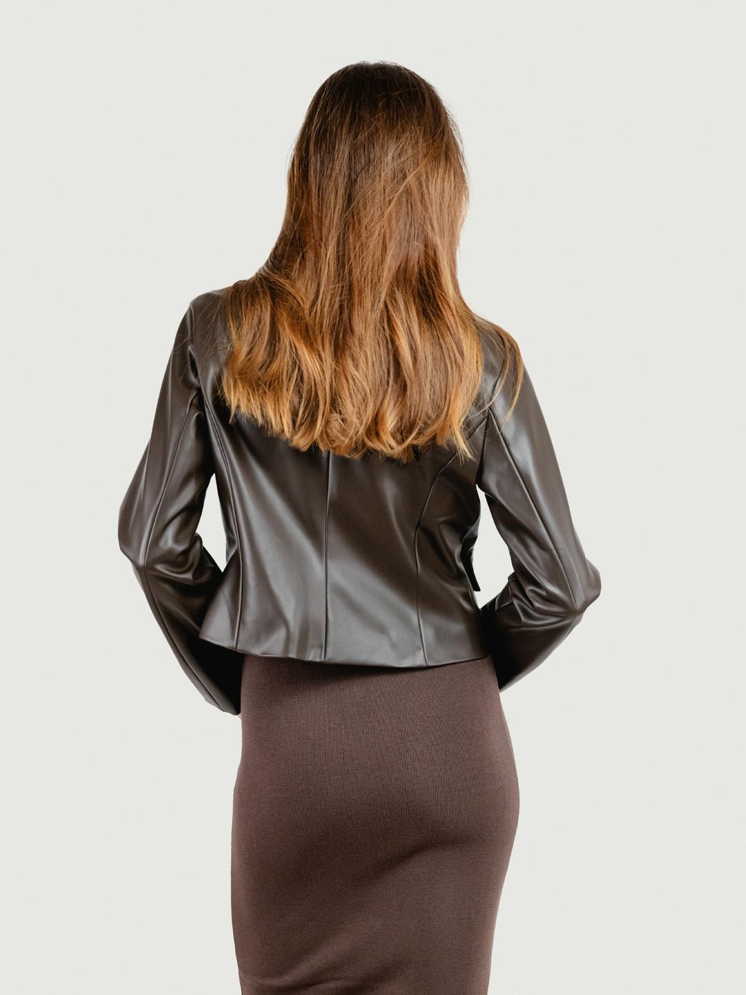 GIACCA CROPPED DOPPIOPETTO IN ECOPELLE TESTA MORO GI331FD/150M MARRONE ANDREA MORANDO 