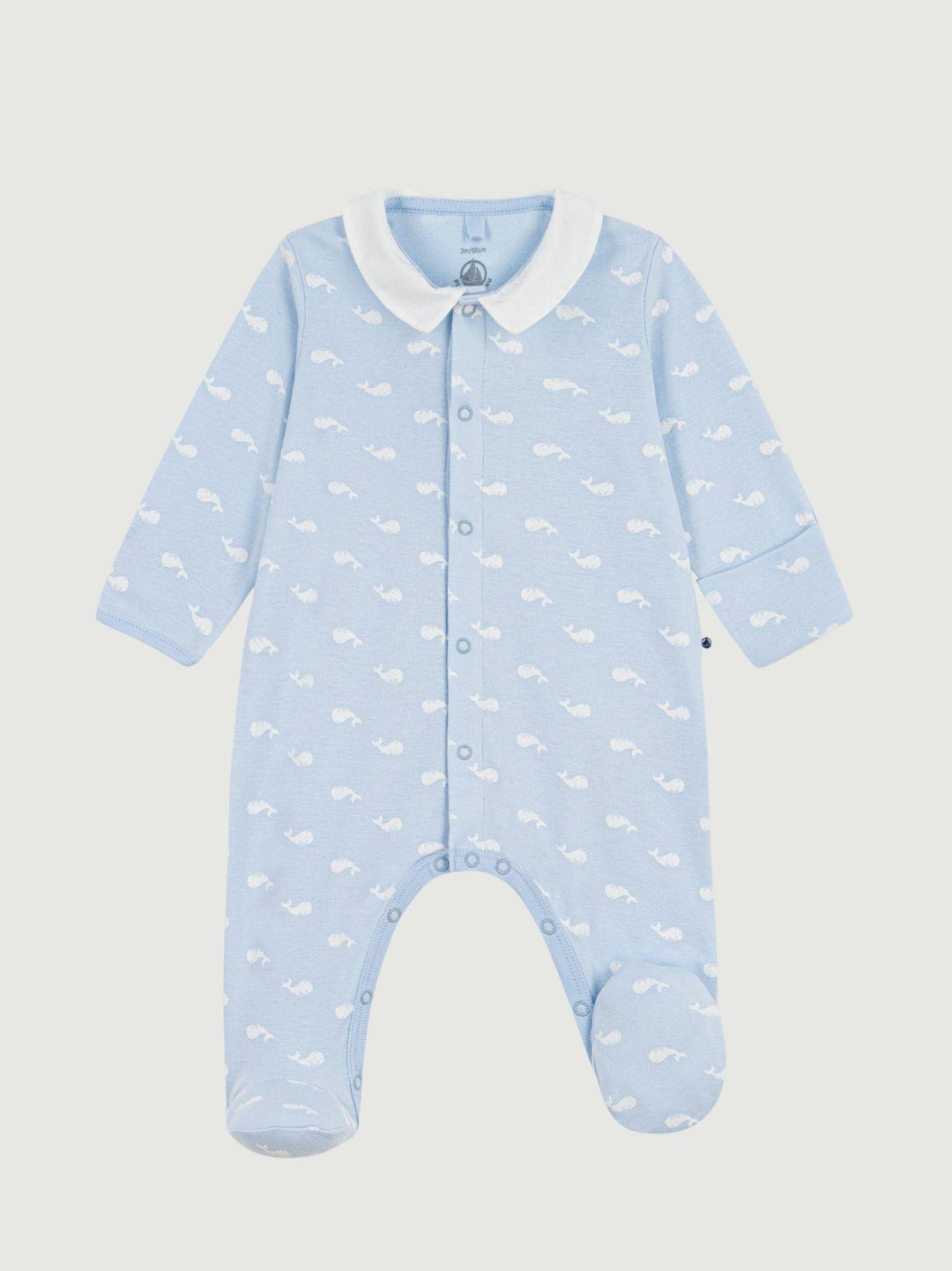 Tutina con piedini in cotone con stampa a balene A0F2H 01 PETIT BATEAU 