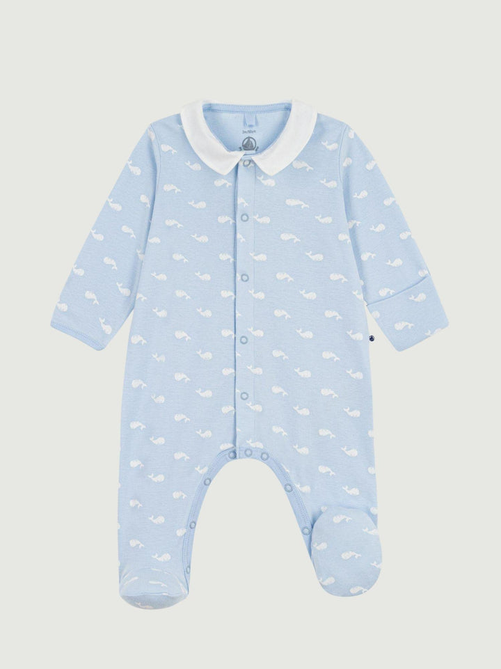 Tutina con piedini in cotone con stampa a balene A0F2H 01 PETIT BATEAU 