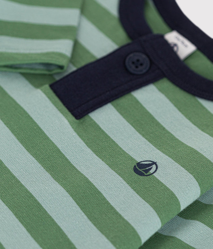 T-shirt a righe marinière verde a maniche lunghe A0BPM 01 PETIT BATEAU 