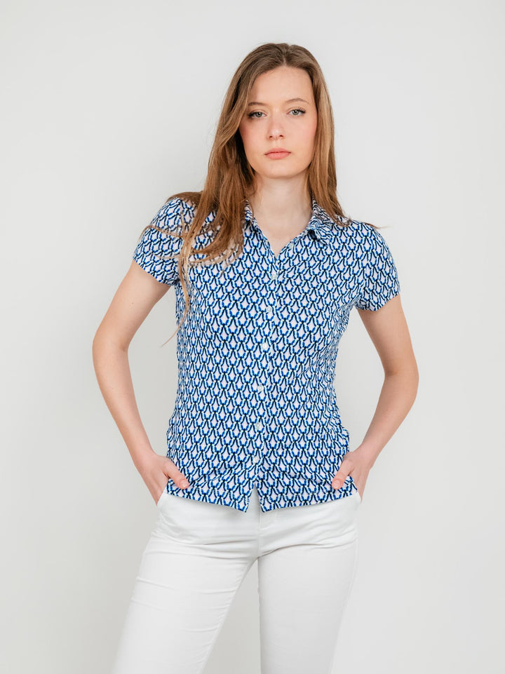 CAMICIA A MANICHE CORTE AZZURRA CON FANTASIA 525ORVE113 AZZURRO ANDREA MORANDO 