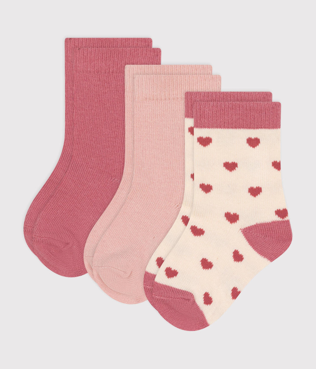 Confezione da 3 paia di calzini a coste in cotone rosa A0B7H 01 PETIT BATEAU 