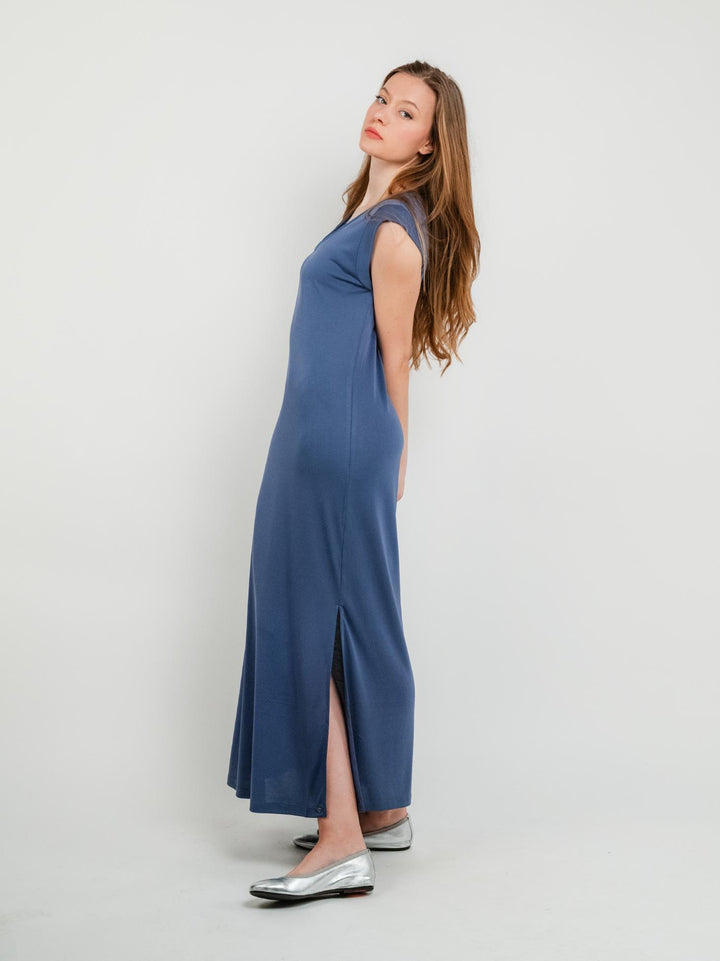 ABITO LUNGO BLUETTE CON MANICHE CORTE 525LIXX711 INDIGO ANDREA MORANDO 