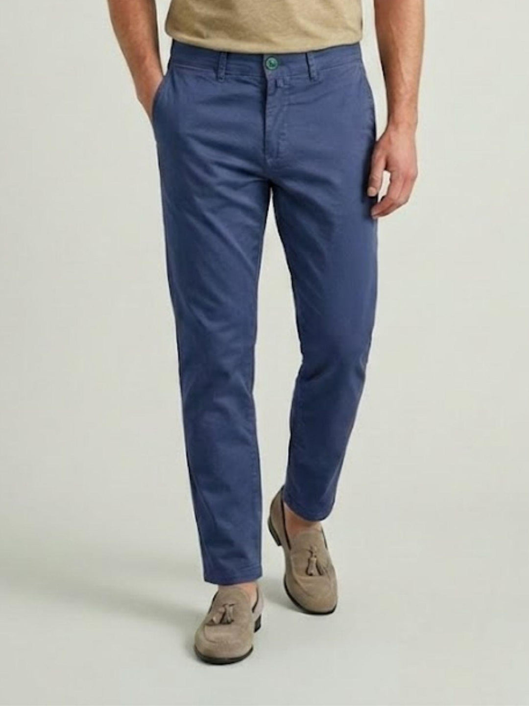 Pantalone chino in cotone navy con bottone gioiello P-KAP 121 ANDREA MORANDO 