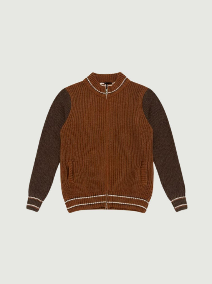 MAGLIONE A COLLO ALTO CON ZIP MATTONE E TABACCO ELIANOD PANNA ANDREA MORANDO 