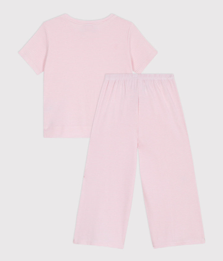 Pigiama millerighe bianco e rosa A0F6I 01 PETIT BATEAU 